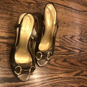 TAHARI - Brown "Beau James" Sling Back Peep Toe Low 2.3/4" Heels - Size 7-1/2